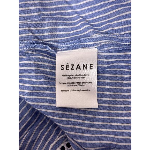 Sezane Top 38 / US 6 Womens Tracy Blouse Blue Striped Scallop Hem Eyelet Tie - Picture 8 of 8